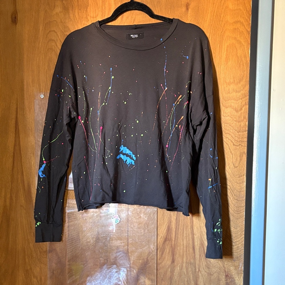 Michael Lauren Keegan Crop Tee in Onyx and Neon Splatter